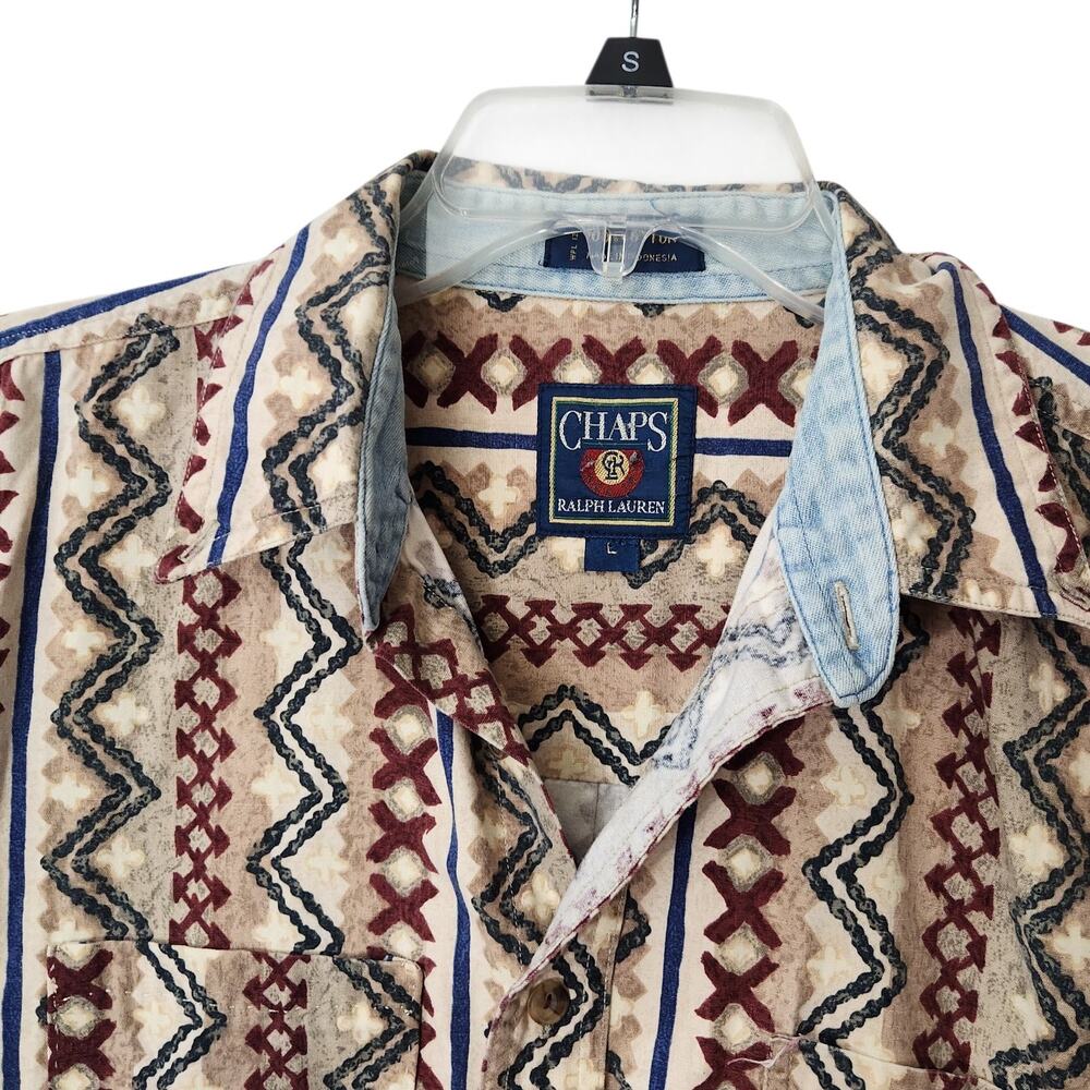VTG Ralph Lauren Shirt Men Large 90s Funky Pattern Button Up Short Sleeve Tribal - Picture 4 of 8